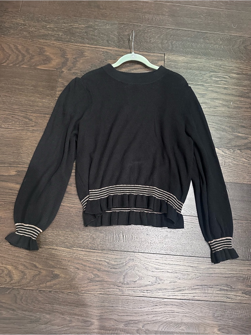 27 Miles Black Knit Sweater with Contrast Stripe
